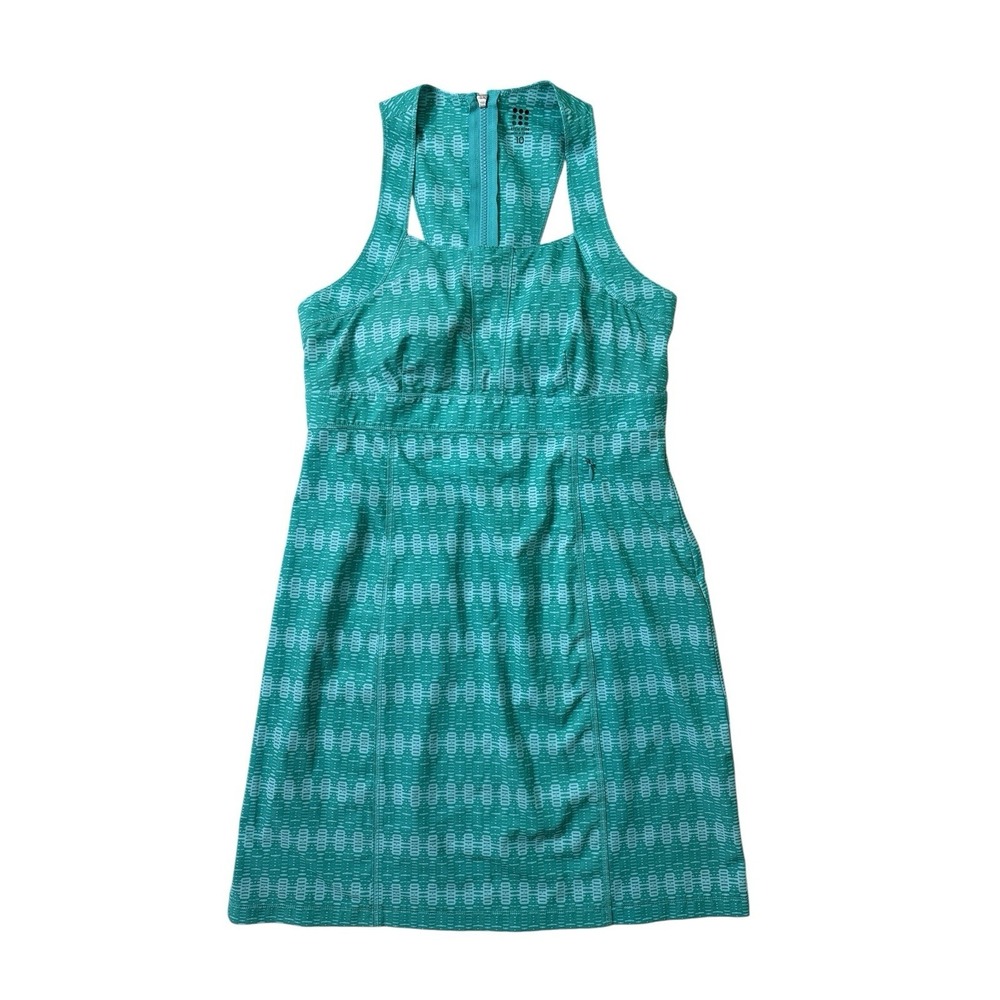 Title Nine Trouble Racerback Dress Pocket Turquoise Geometric Quick Dry Sz 10